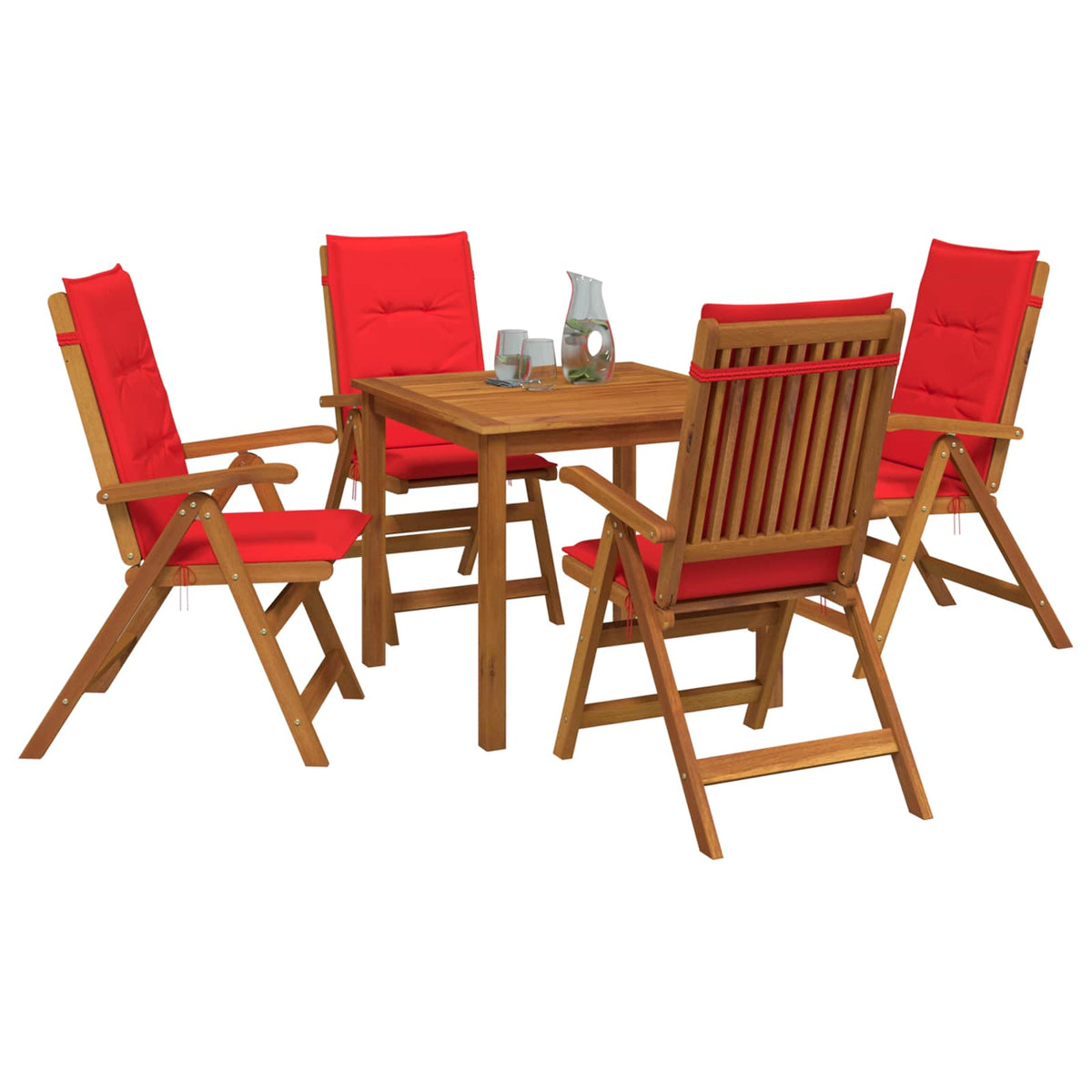 vidaXL 5-Piece Garden Dining Set 4-Seaters Red Solid Acacia Wood