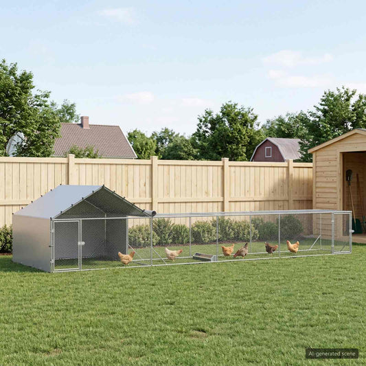 vidaXL Chicken Coop with Roof and Yard 2 pcs Silver 7 x 2 x 1.5 m