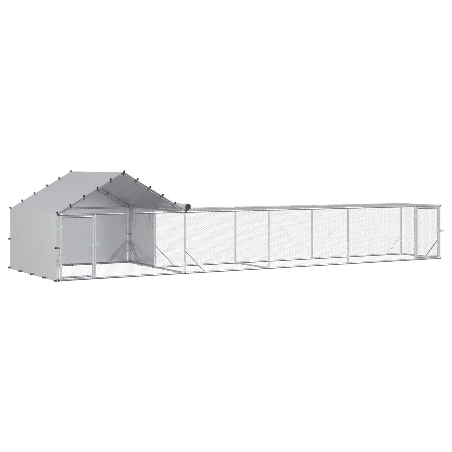 vidaXL Chicken Coop with Roof and Yard 2 pcs Silver 700 x 200 x 150 cm