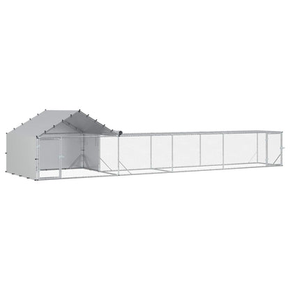 vidaXL Chicken Coop with Roof and Yard 2 pcs Silver 700 x 200 x 150 cm