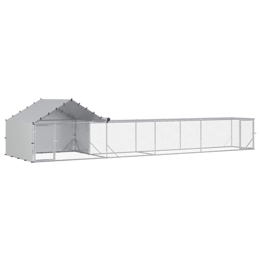 vidaXL Chicken Coop with Roof and Yard 2 pcs Silver 7 x 2 x 1.5 m