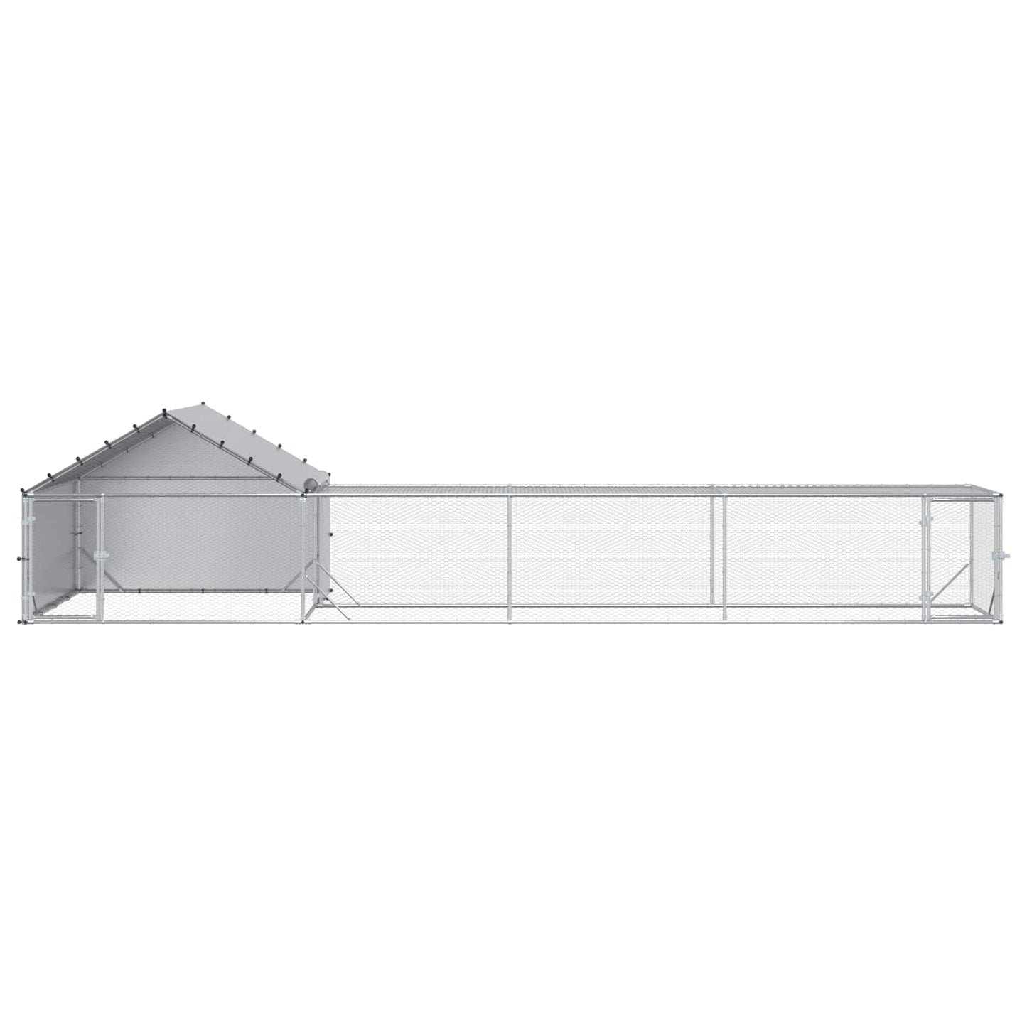 vidaXL Chicken Coop with Roof and Yard 2 pcs Silver 700 x 200 x 150 cm