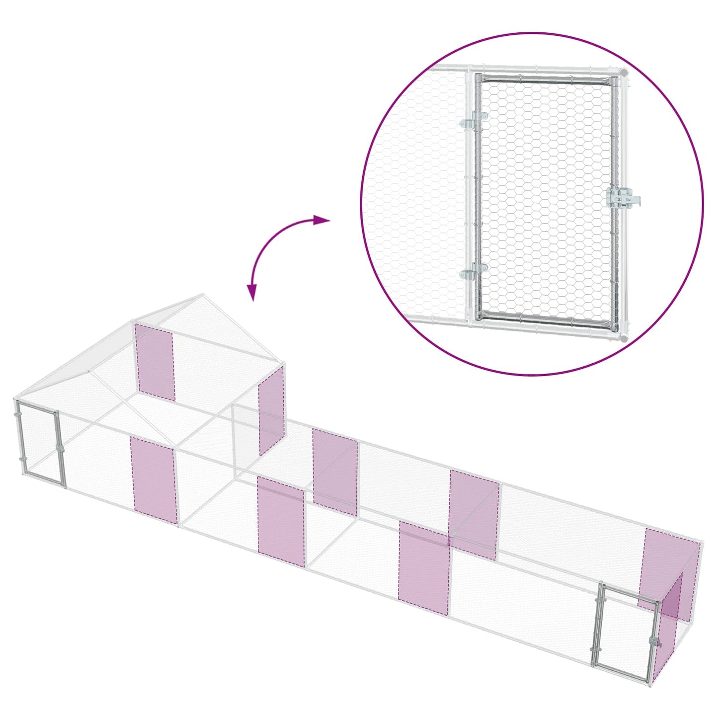 vidaXL Chicken Coop with Roof and Yard 2 pcs Silver 700 x 200 x 150 cm