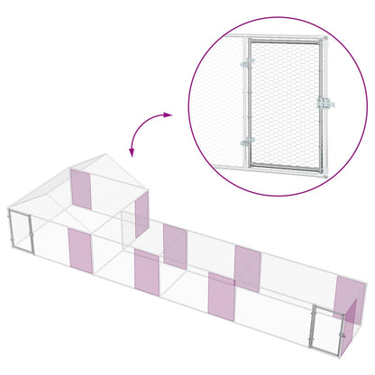vidaXL Chicken Coop with Roof and Yard 2 pcs Silver 700 x 200 x 150 cm