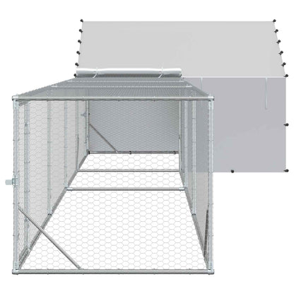 vidaXL Chicken Coop with Roof and Yard 2 pcs Silver 700 x 200 x 150 cm