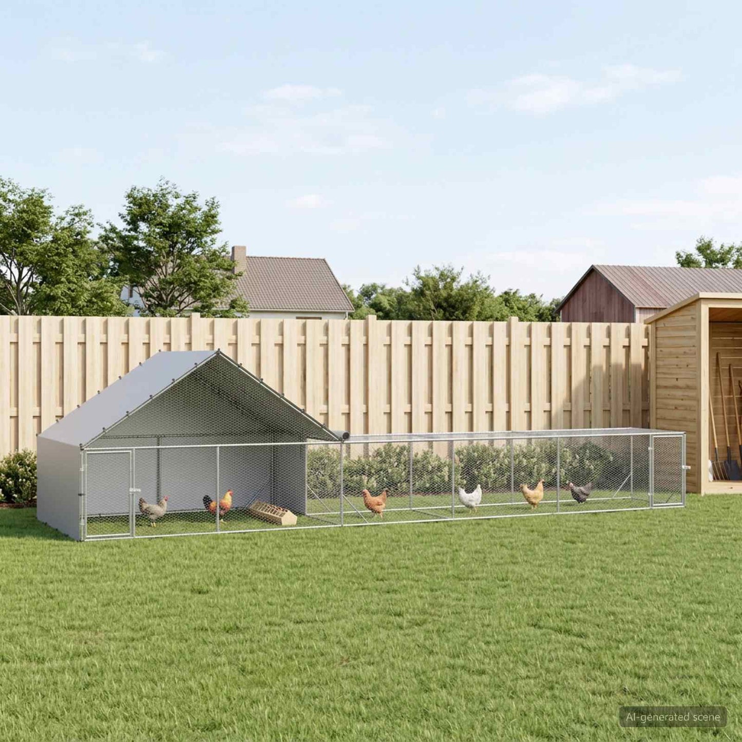 vidaXL Chicken Coop with Roof and Yard 2 pcs Silver 800 x 200 x 190 cm