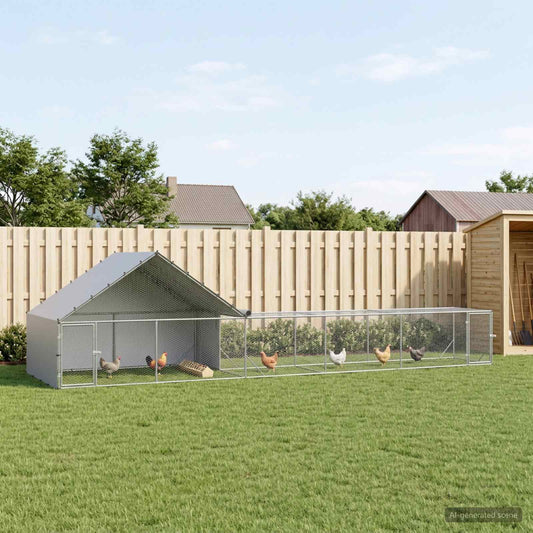 vidaXL Chicken Coop with Roof and Yard 2 pcs Silver 8 x 2 x 1.9 m