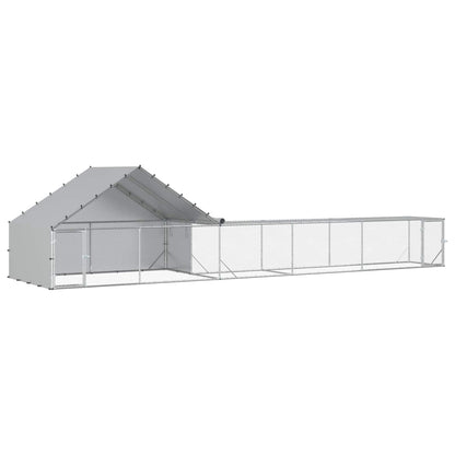 vidaXL Chicken Coop with Roof and Yard 2 pcs Silver 800 x 200 x 190 cm