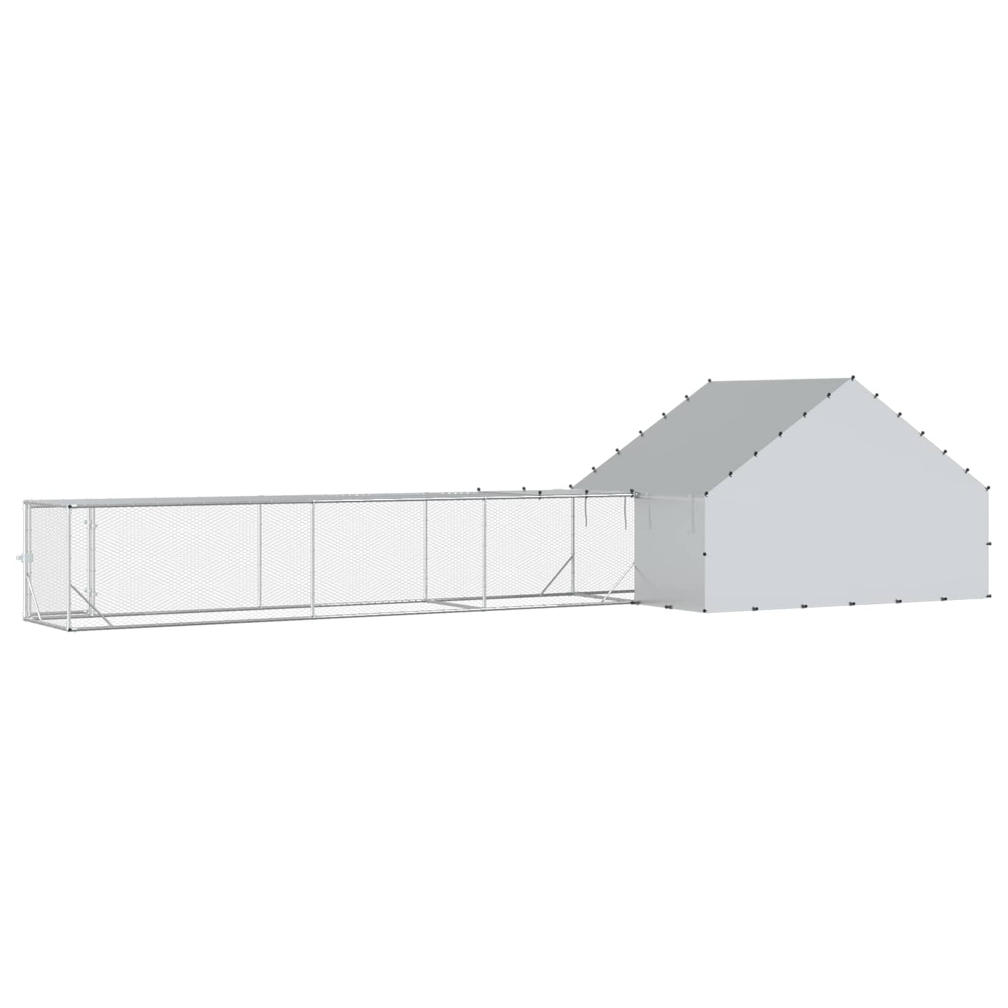 vidaXL Chicken Coop with Roof and Yard 2 pcs Silver 800 x 200 x 190 cm