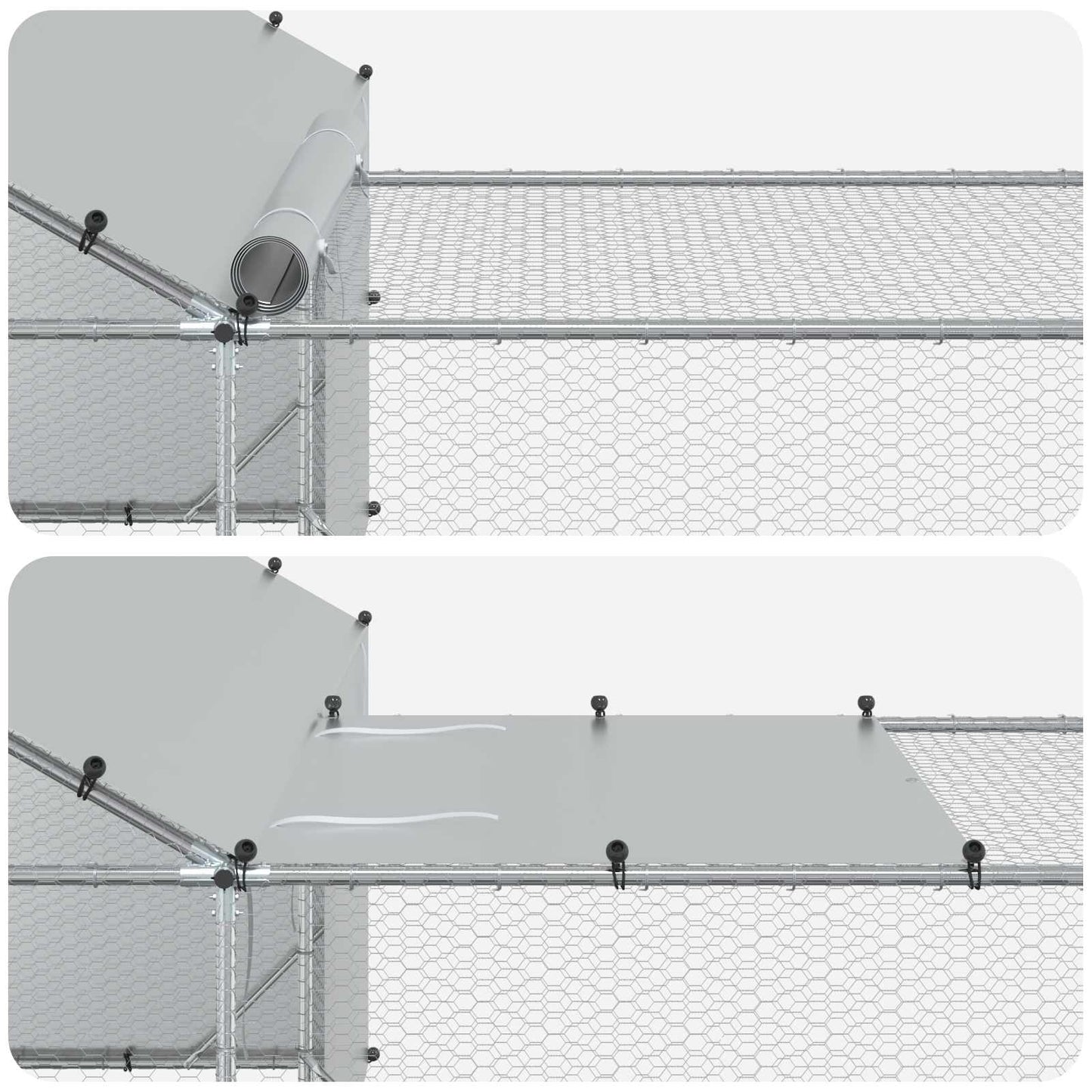 vidaXL Chicken Coop with Roof and Yard 2 pcs Silver 800 x 200 x 190 cm