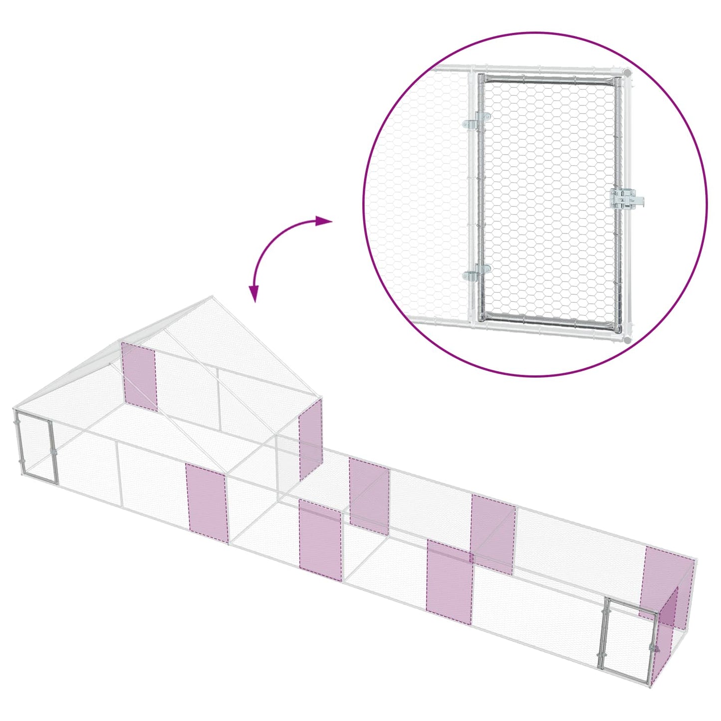 vidaXL Chicken Coop with Roof and Yard 2 pcs Silver 800 x 200 x 190 cm
