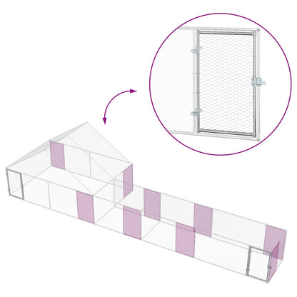 vidaXL Chicken Coop with Roof and Yard 2 pcs Silver 800 x 200 x 190 cm