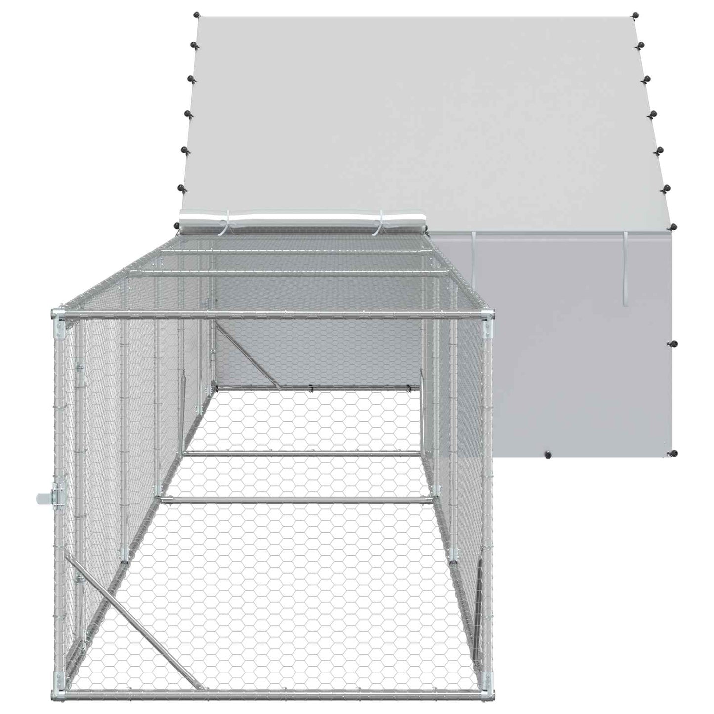 vidaXL Chicken Coop with Roof and Yard 2 pcs Silver 800 x 200 x 190 cm