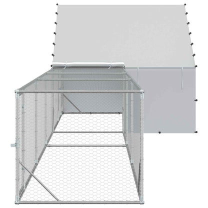 vidaXL Chicken Coop with Roof and Yard 2 pcs Silver 800 x 200 x 190 cm