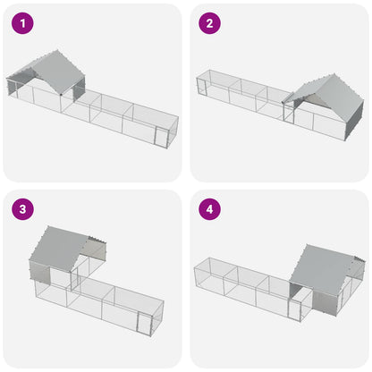 vidaXL Chicken Coop with Roof and Yard 2 pcs Silver 800 x 200 x 190 cm