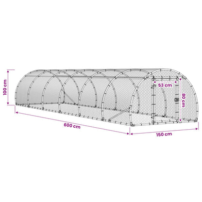 vidaXL Chicken Coop Silver 600 x 150 x 100 cm Galvanised Steel