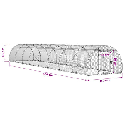 vidaXL Chicken Coop Silver 800 x 150 x 100 cm Galvanised Steel