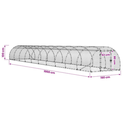 vidaXL Chicken Coop Silver 1000 x 150 x 100 cm Galvanised Steel