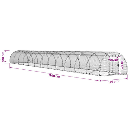 vidaXL Chicken Coop Silver 1200 x 150 x 100 cm Galvanised Steel