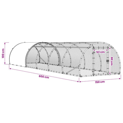 vidaXL Chicken Coop Silver 600 x 150 x 100 cm Galvanised Steel