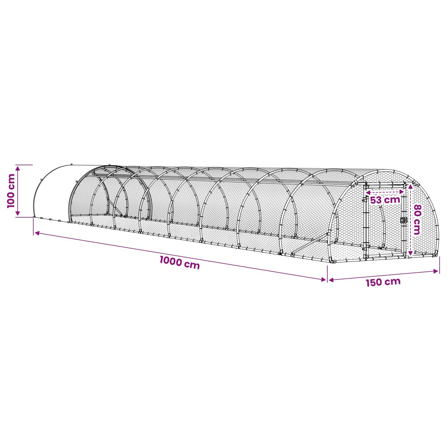 vidaXL Chicken Coop Silver 1000 x 150 x 100 cm Galvanised Steel