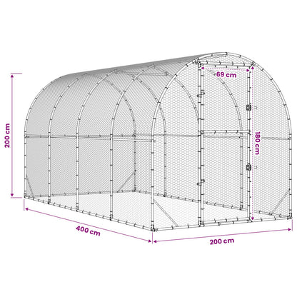 vidaXL Chicken Coop Silver 400 x 200 x 200 cm Galvanised Steel