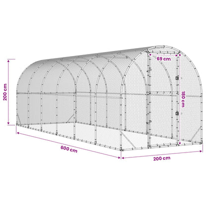 vidaXL Chicken Coop Silver 600 x 200 x 200 cm Galvanised Steel