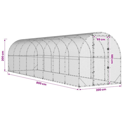 vidaXL Chicken Coop Silver 800 x 200 x 200 cm Galvanised Steel