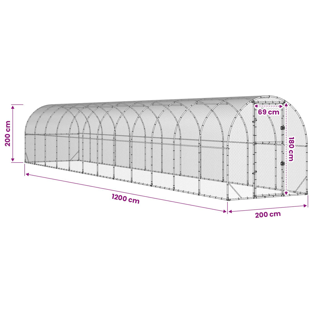 vidaXL Chicken Coop Silver 1200 x 200 x 200 cm Galvanised Steel