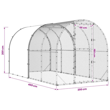 vidaXL Chicken Coop Silver 400 x 200 x 200 cm Galvanised Steel
