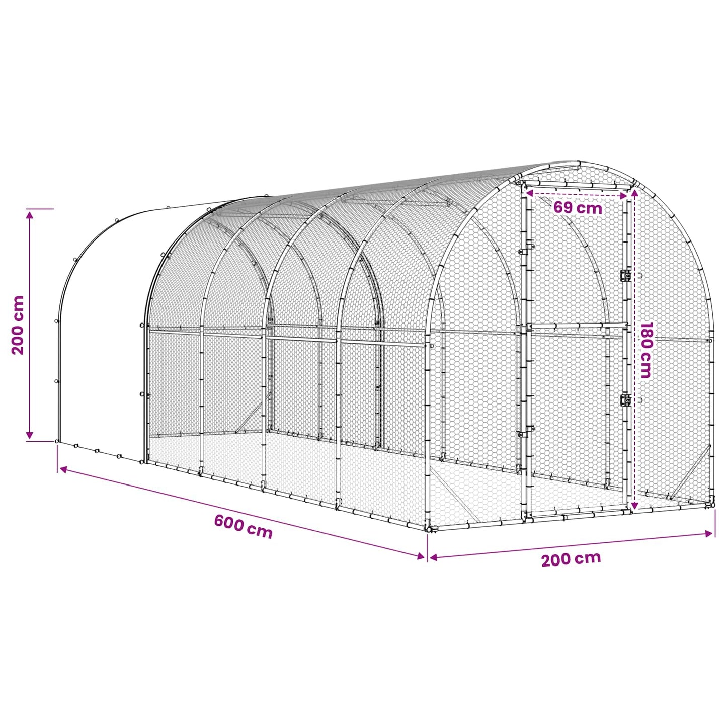 vidaXL Chicken Coop Silver 600 x 200 x 200 cm Galvanised Steel