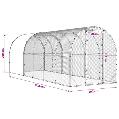 vidaXL Chicken Coop Silver 600 x 200 x 200 cm Galvanised Steel