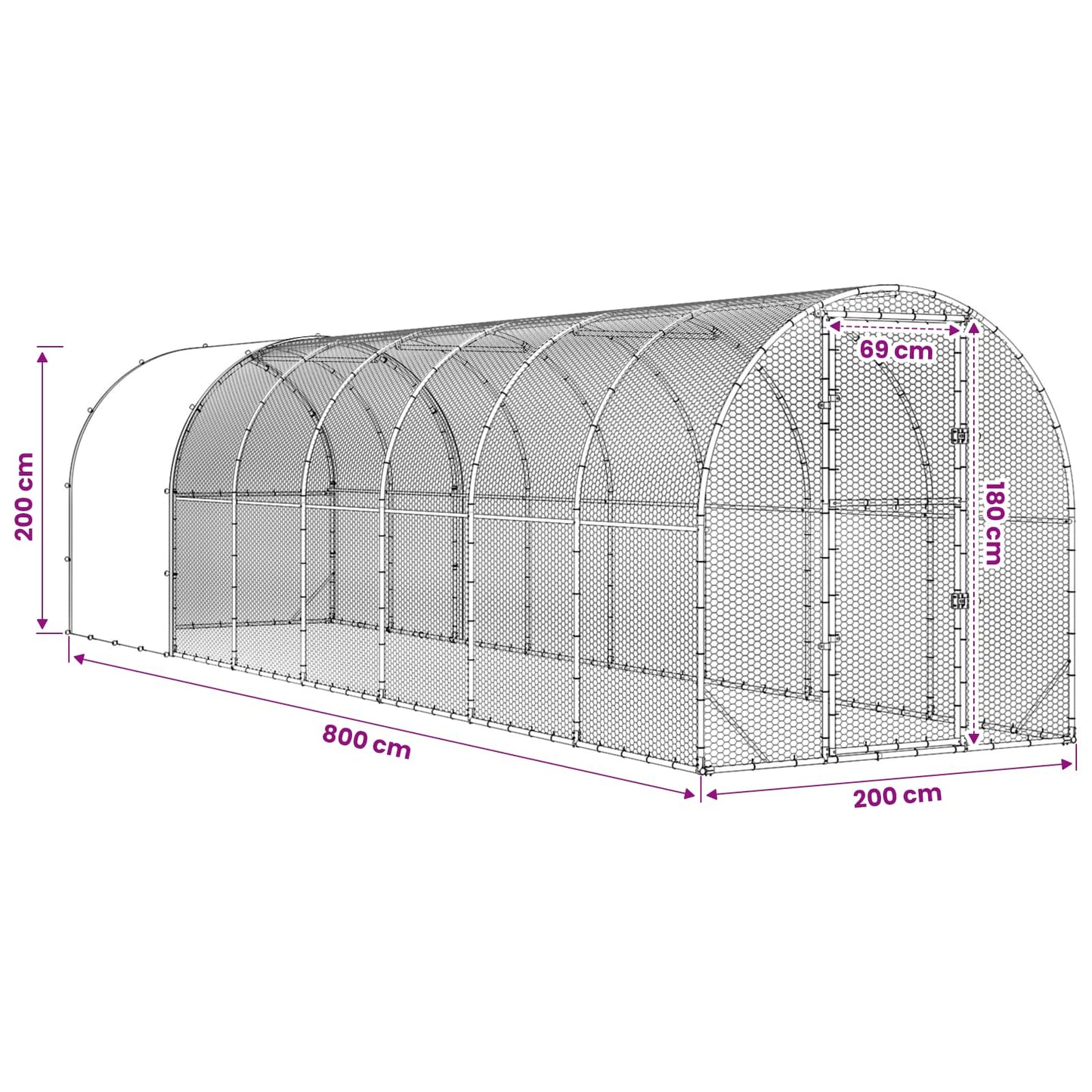 vidaXL Chicken Coop Silver 800 x 200 x 200 cm Galvanised Steel