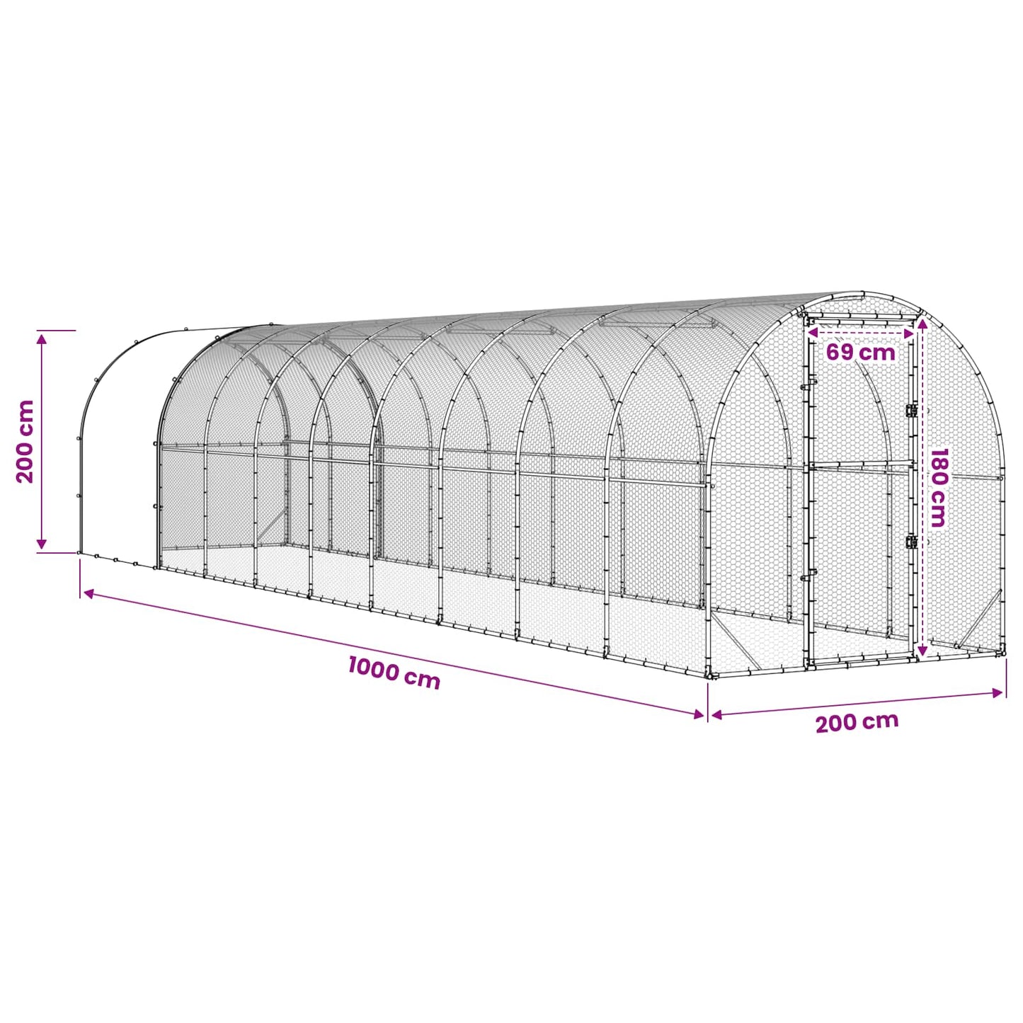 vidaXL Chicken Coop Silver 1000 x 200 x 200 cm Galvanised Steel