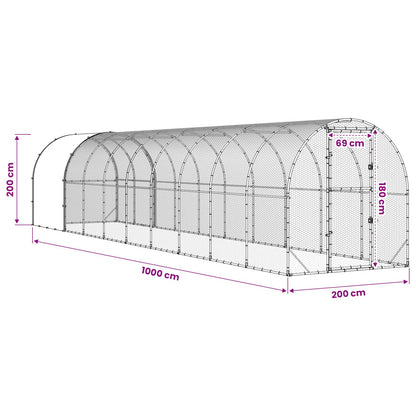 vidaXL Chicken Coop Silver 1000 x 200 x 200 cm Galvanised Steel
