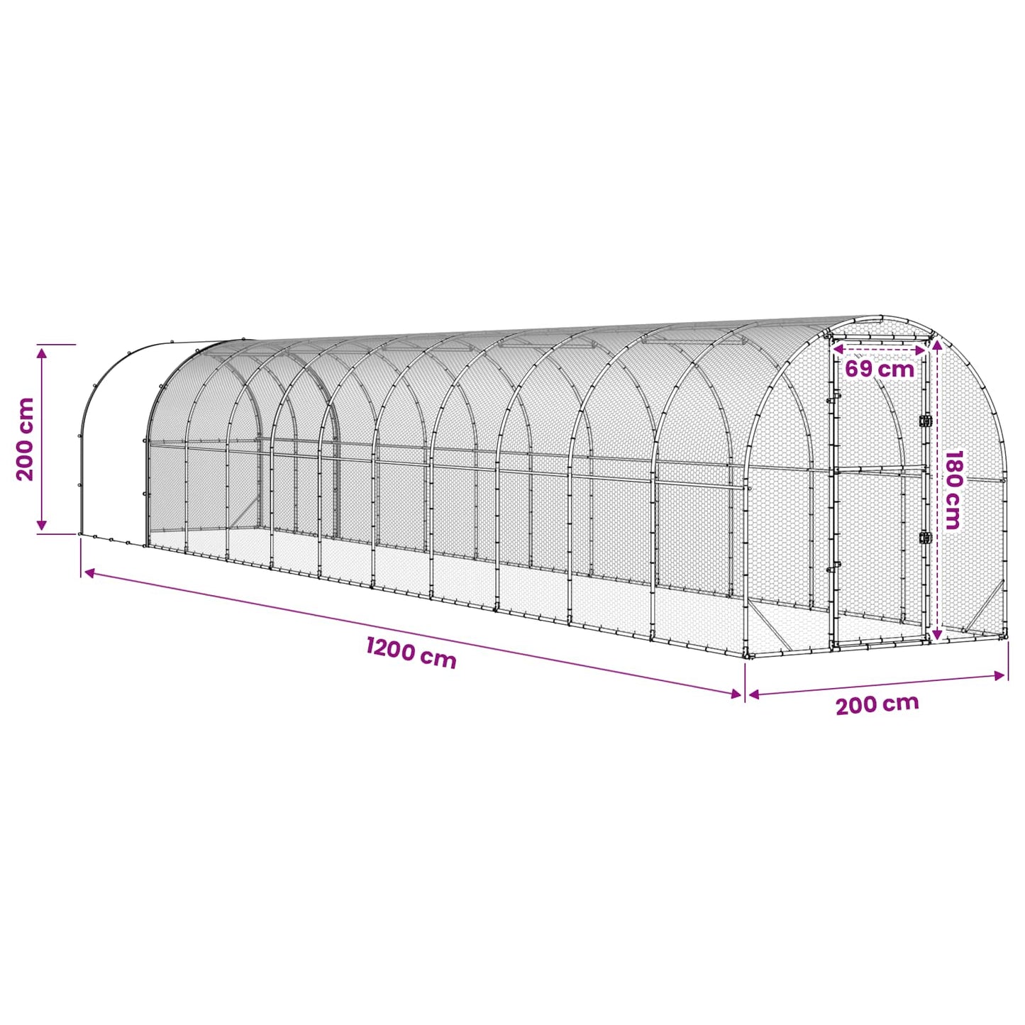 vidaXL Chicken Coop Silver 1200 x 200 x 200 cm Galvanised Steel