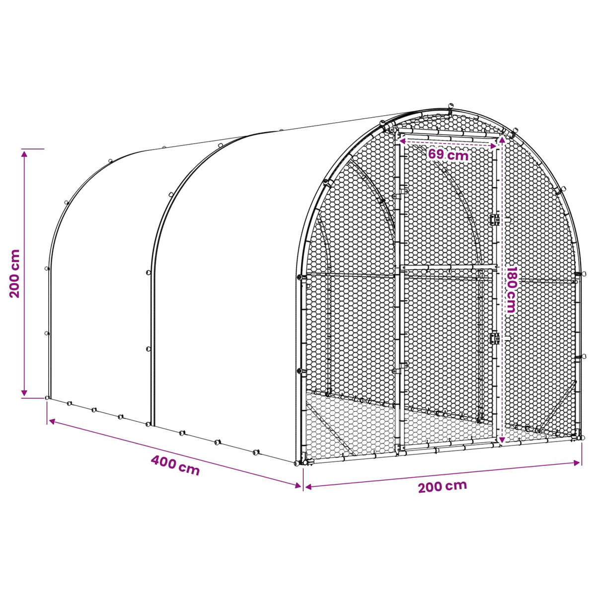 vidaXL Chicken Coop Silver 400 x 200 x 200 cm Galvanised Steel