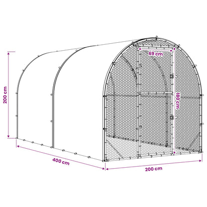 vidaXL Chicken Coop Silver 400 x 200 x 200 cm Galvanised Steel