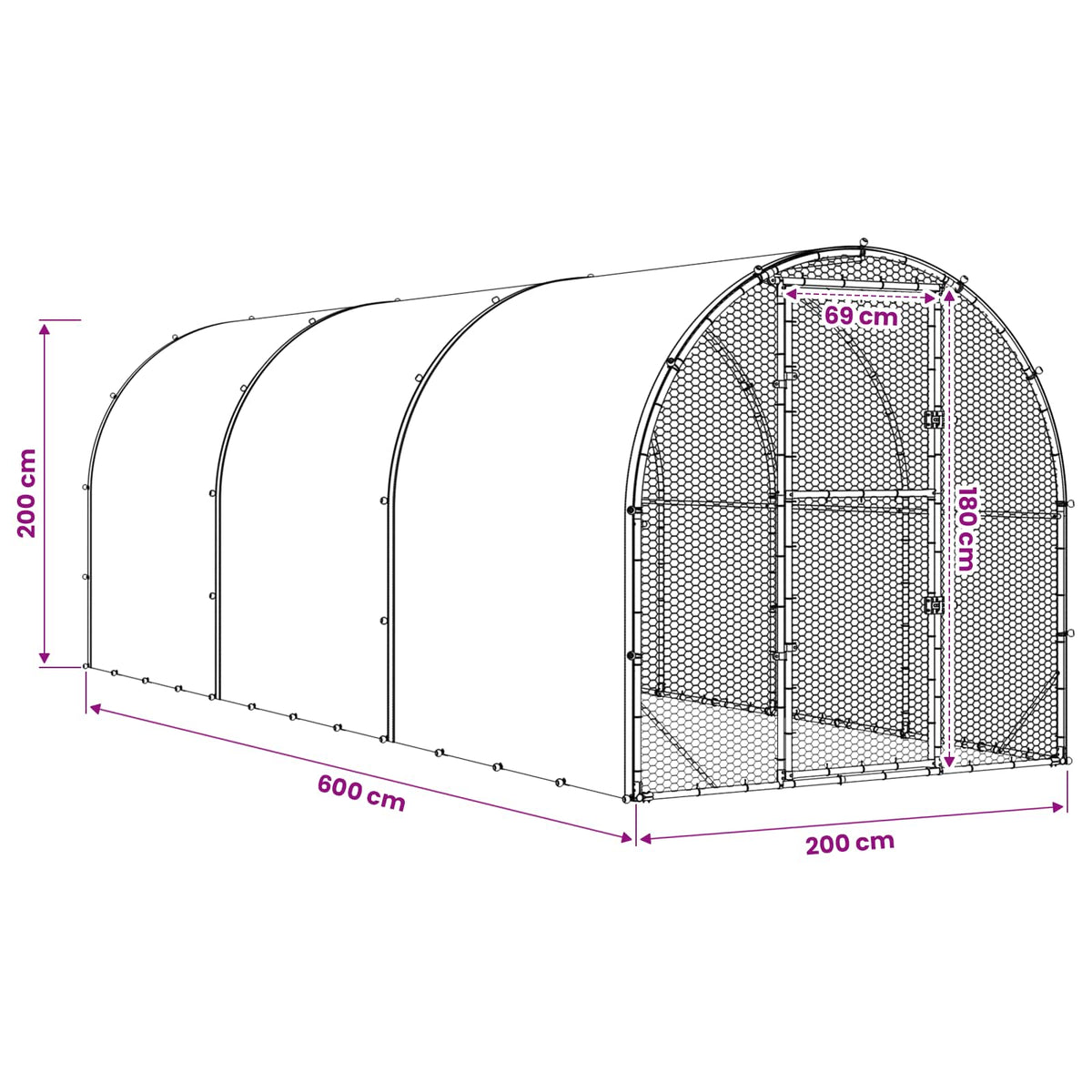 vidaXL Chicken Coop Silver 600 x 200 x 200 cm Galvanised Steel