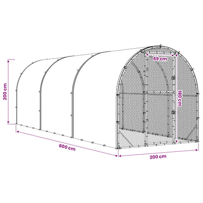 vidaXL Chicken Coop Silver 600 x 200 x 200 cm Galvanised Steel