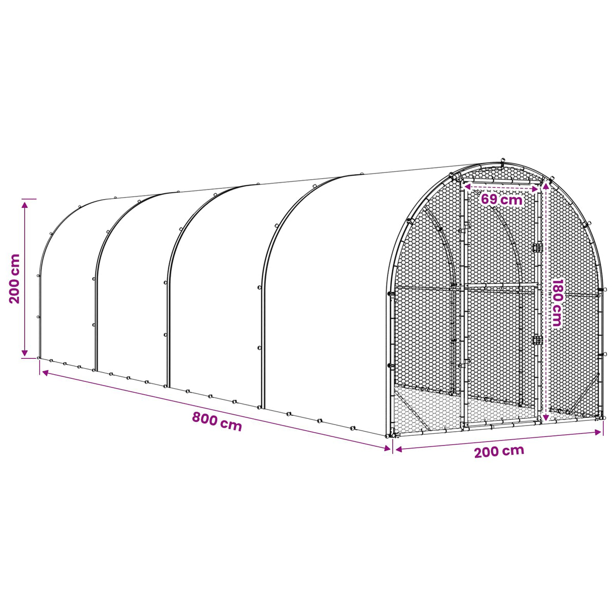 vidaXL Chicken Coop Silver 800 x 200 x 200 cm Galvanised Steel