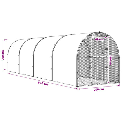 vidaXL Chicken Coop Silver 800 x 200 x 200 cm Galvanised Steel