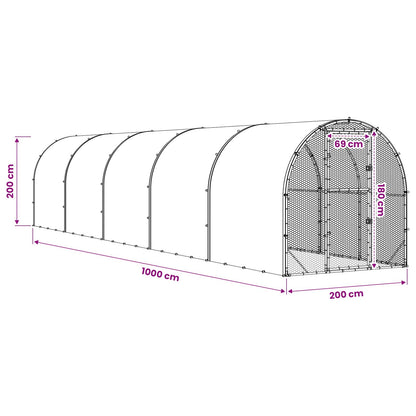 vidaXL Chicken Coop Silver 1000 x 200 x 200 cm Galvanised Steel