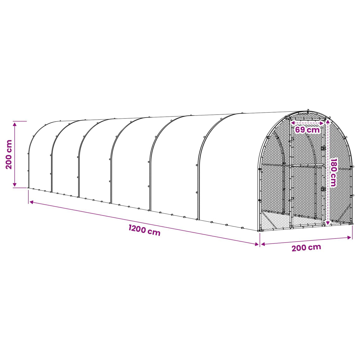 vidaXL Chicken Coop Silver 1200 x 200 x 200 cm Galvanised Steel