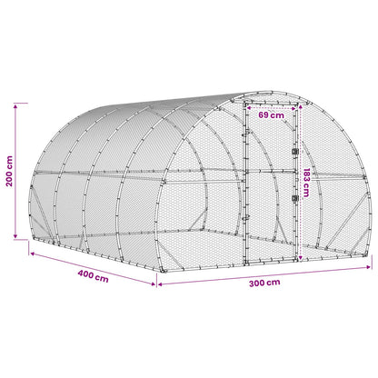 vidaXL Chicken Coop Silver 400 x 300 x 200 cm Galvanised Steel