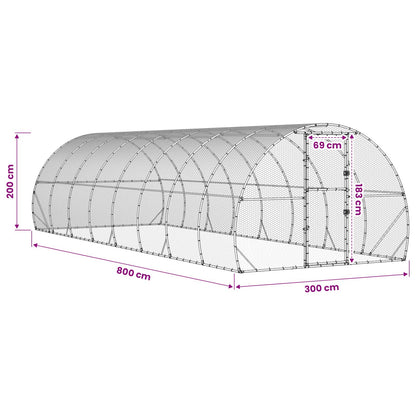 vidaXL Chicken Coop Silver 800 x 300 x 200 cm Galvanised Steel