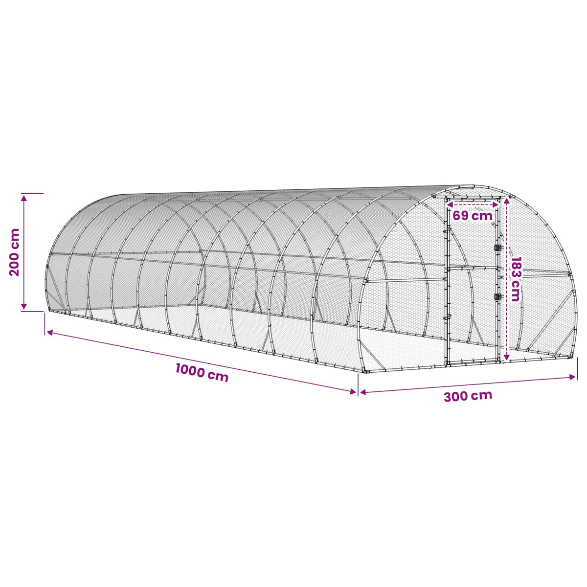 vidaXL Chicken Coop Silver 1000 x 300 x 200 cm Galvanised Steel
