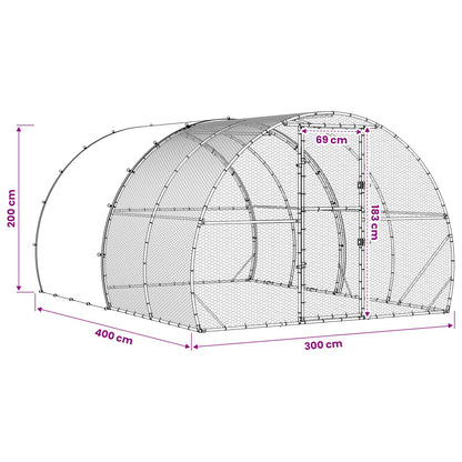 vidaXL Chicken Coop Silver 400 x 300 x 200 cm Galvanised Steel