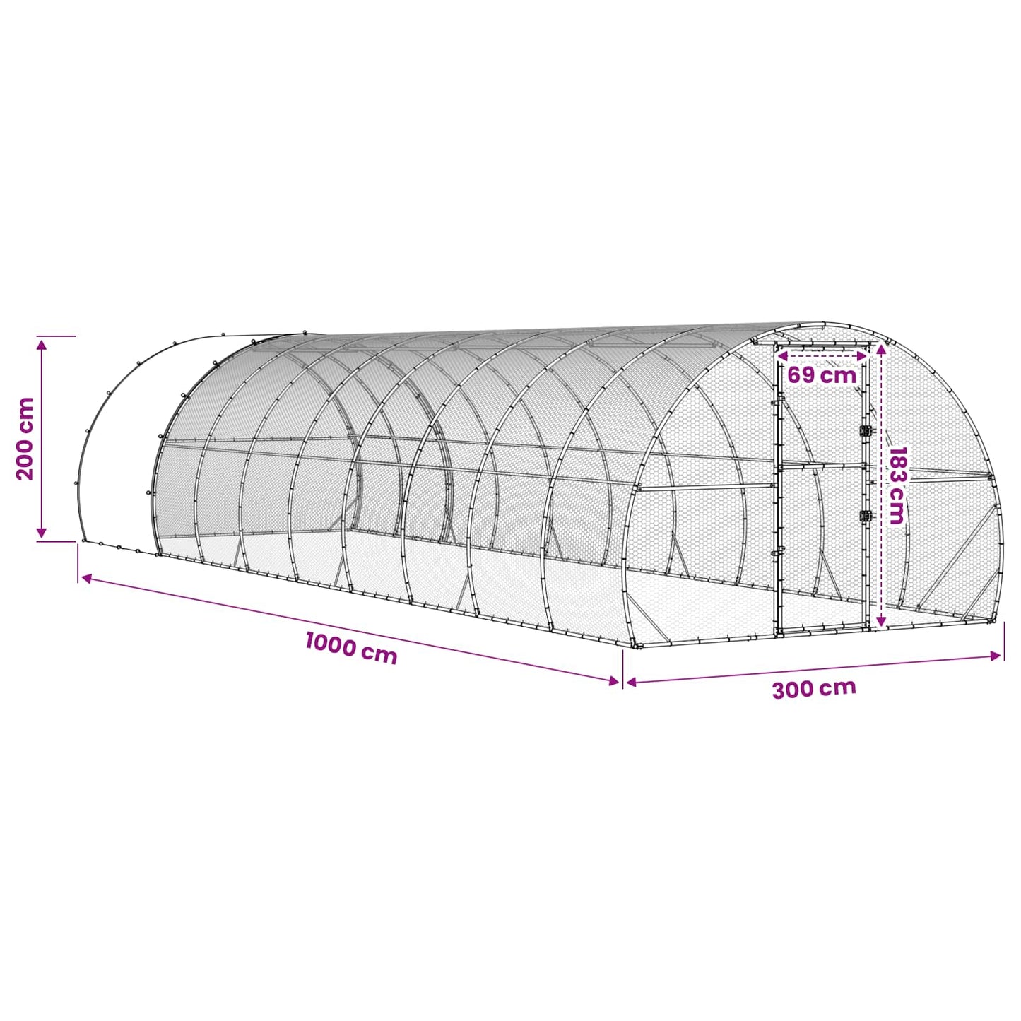 vidaXL Chicken Coop Silver 1000 x 300 x 200 cm Galvanised Steel