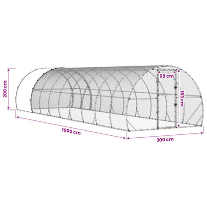 vidaXL Chicken Coop Silver 1000 x 300 x 200 cm Galvanised Steel